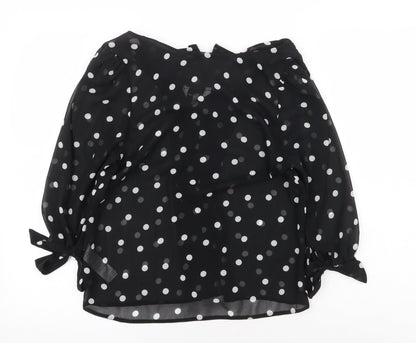 New Look Womens Black Polka Dot Polyester Basic Blouse Size 8 Boat Neck