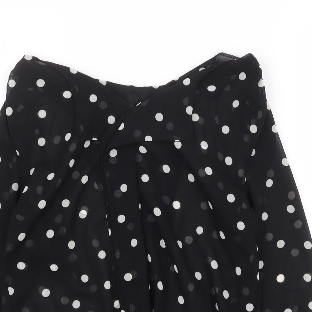New Look Womens Black Polka Dot Polyester Basic Blouse Size 8 Boat Neck