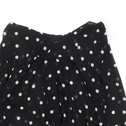 New Look Womens Black Polka Dot Polyester Basic Blouse Size 8 Boat Neck