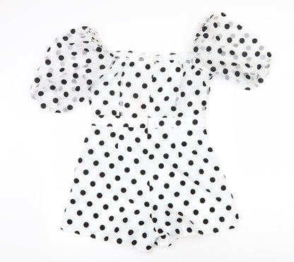 Missguided Womens White Polka Dot Polyester Playsuit One-Piece Size 8 Zip