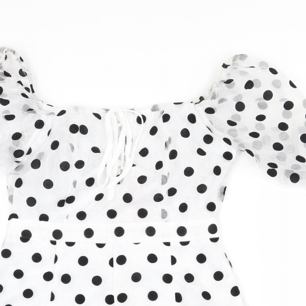 Missguided Womens White Polka Dot Polyester Playsuit One-Piece Size 8 Zip