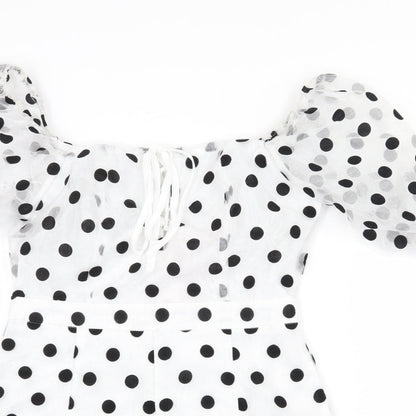 Missguided Womens White Polka Dot Polyester Playsuit One-Piece Size 8 Zip