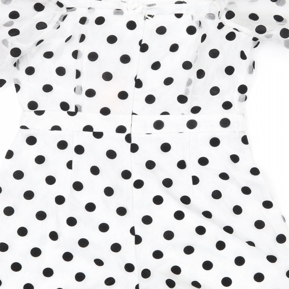Missguided Womens White Polka Dot Polyester Playsuit One-Piece Size 8 Zip