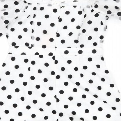 Missguided Womens White Polka Dot Polyester Playsuit One-Piece Size 8 Zip