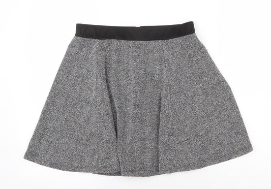 H&M Womens Grey Geometric Polyester Skater Skirt Size M Zip