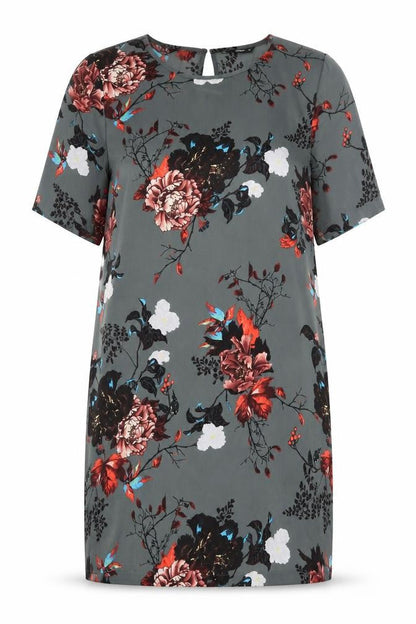 Only Womens Grey Floral Polyester Shift Size 12 Boat Neck Button