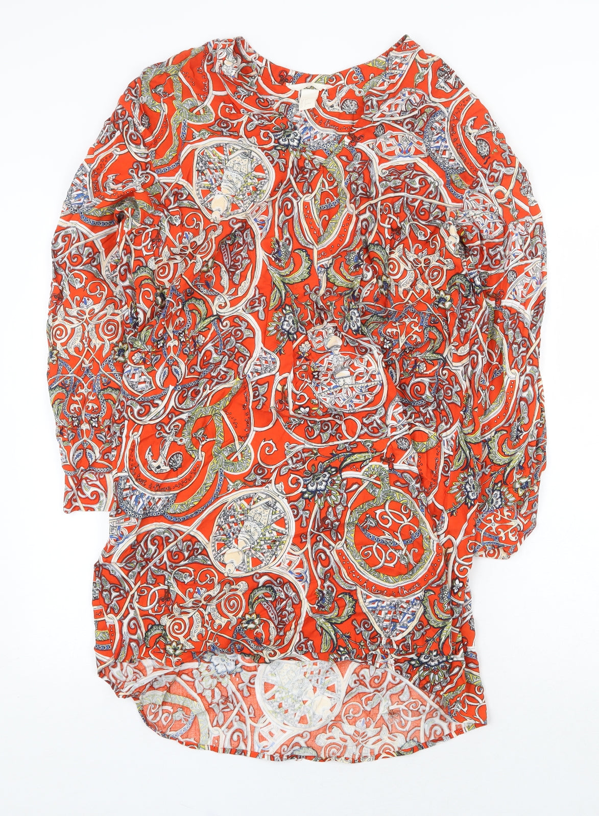 H&M Womens Orange Geometric Viscose A-Line Size 6 V-Neck Pullover