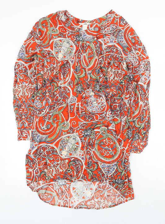 H&M Womens Orange Geometric Viscose A-Line Size 6 V-Neck Pullover