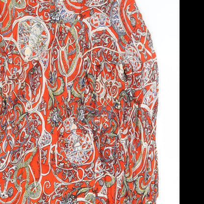 H&M Womens Orange Geometric Viscose A-Line Size 6 V-Neck Pullover