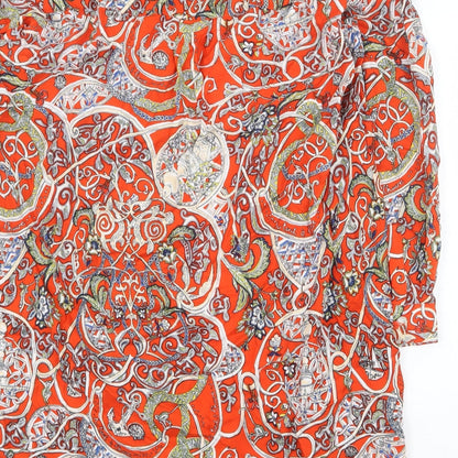 H&M Womens Orange Geometric Viscose A-Line Size 6 V-Neck Pullover