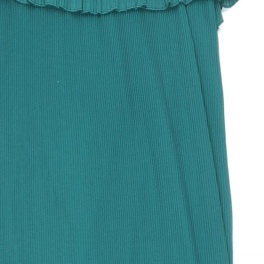 Marks and Spencer Womens Green Polyester Slip Dress Size 10 Square Neck Pullover - Plisse