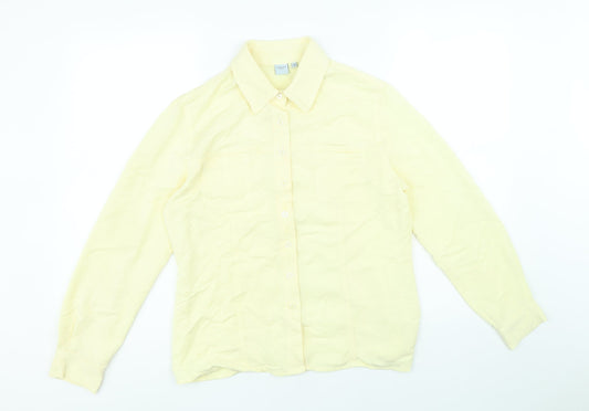 Anne Brooks Womens Yellow Viscose Basic Button-Up Size 10 Collared