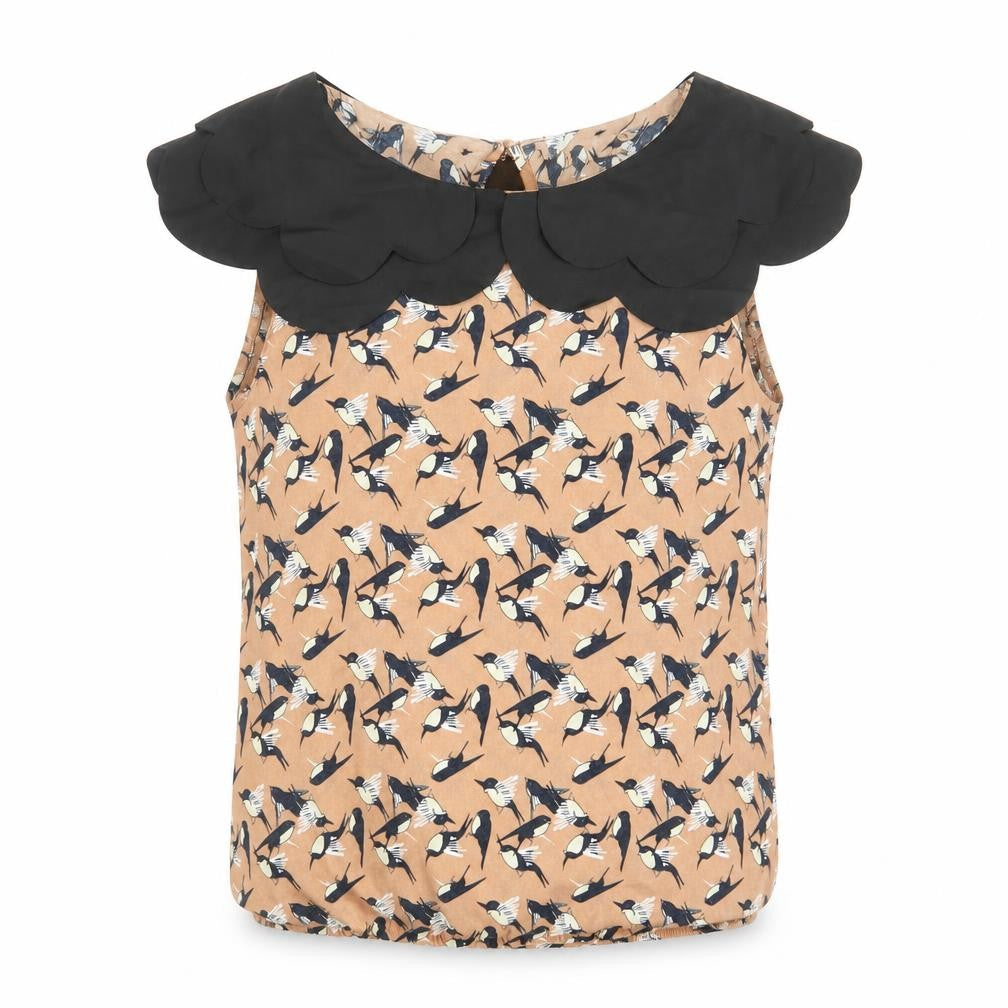 Atmosphere Womens Brown Geometric Polyester Basic Blouse Size 10 Collared - Bird Print Elastic Hem