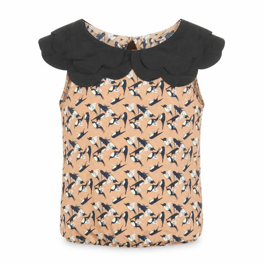Atmosphere Womens Brown Geometric Polyester Basic Blouse Size 10 Collared - Bird Print Elastic Hem