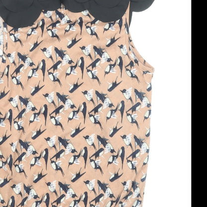 Atmosphere Womens Brown Geometric Polyester Basic Blouse Size 10 Collared - Bird Print Elastic Hem