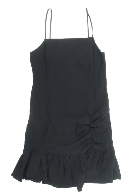Topshop Womens Black Viscose Slip Dress Size 10 Square Neck Zip