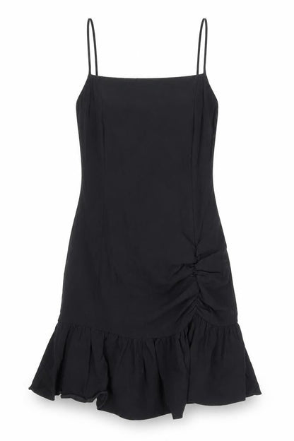 Topshop Womens Black Viscose Slip Dress Size 10 Square Neck Zip