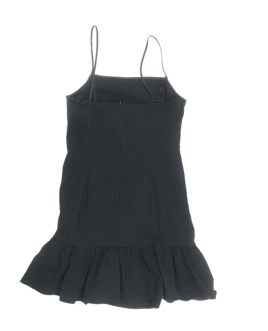 Topshop Womens Black Viscose Slip Dress Size 10 Square Neck Zip