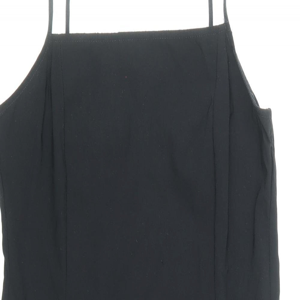 Topshop Womens Black Viscose Slip Dress Size 10 Square Neck Zip