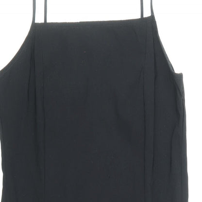 Topshop Womens Black Viscose Slip Dress Size 10 Square Neck Zip