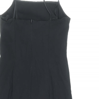 Topshop Womens Black Viscose Slip Dress Size 10 Square Neck Zip