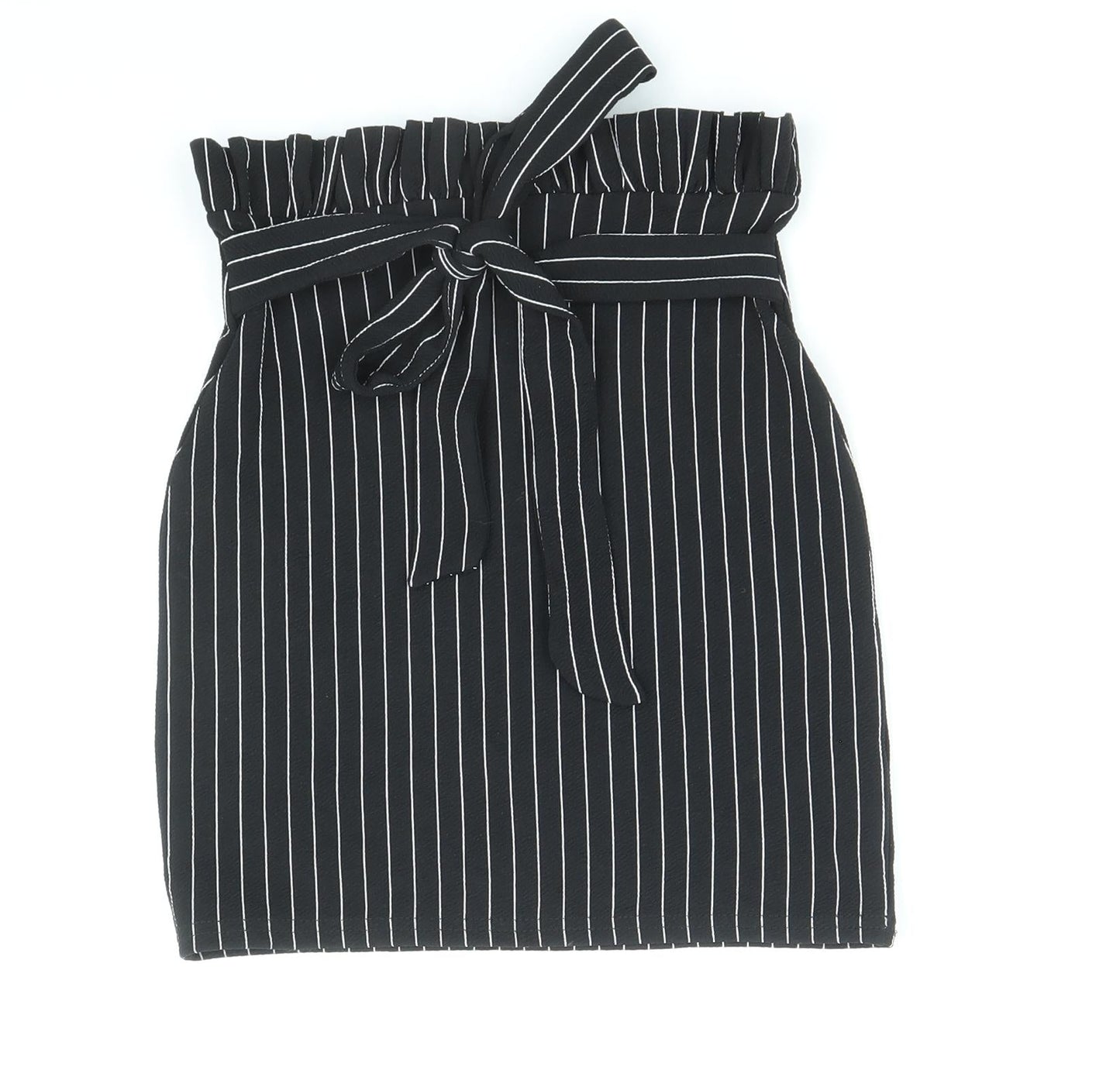 PRETTYLITTLETHING Womens Black Striped Polyester Straight & Pencil Skirt Size 4