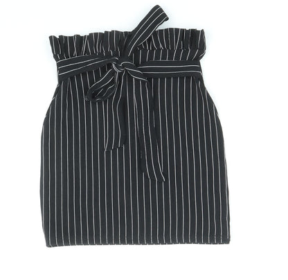 PRETTYLITTLETHING Womens Black Striped Polyester Straight & Pencil Skirt Size 4
