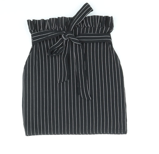 PRETTYLITTLETHING Womens Black Striped Polyester Straight & Pencil Skirt Size 4