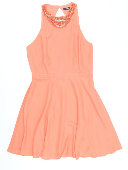 Oasis Womens Pink Polyester Fit & Flare Size 10 Round Neck Button