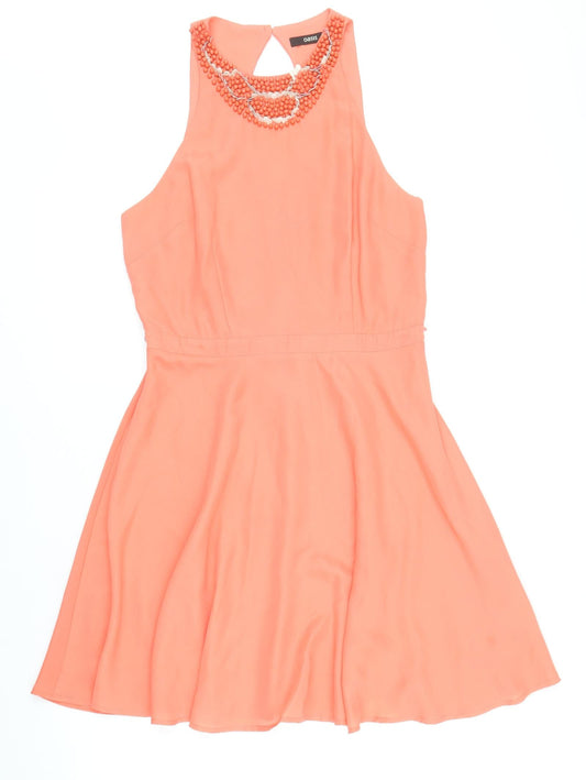 Oasis Womens Pink Polyester Fit & Flare Size 10 Round Neck Button