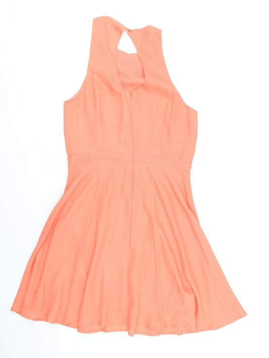 Oasis Womens Pink Polyester Fit & Flare Size 10 Round Neck Button