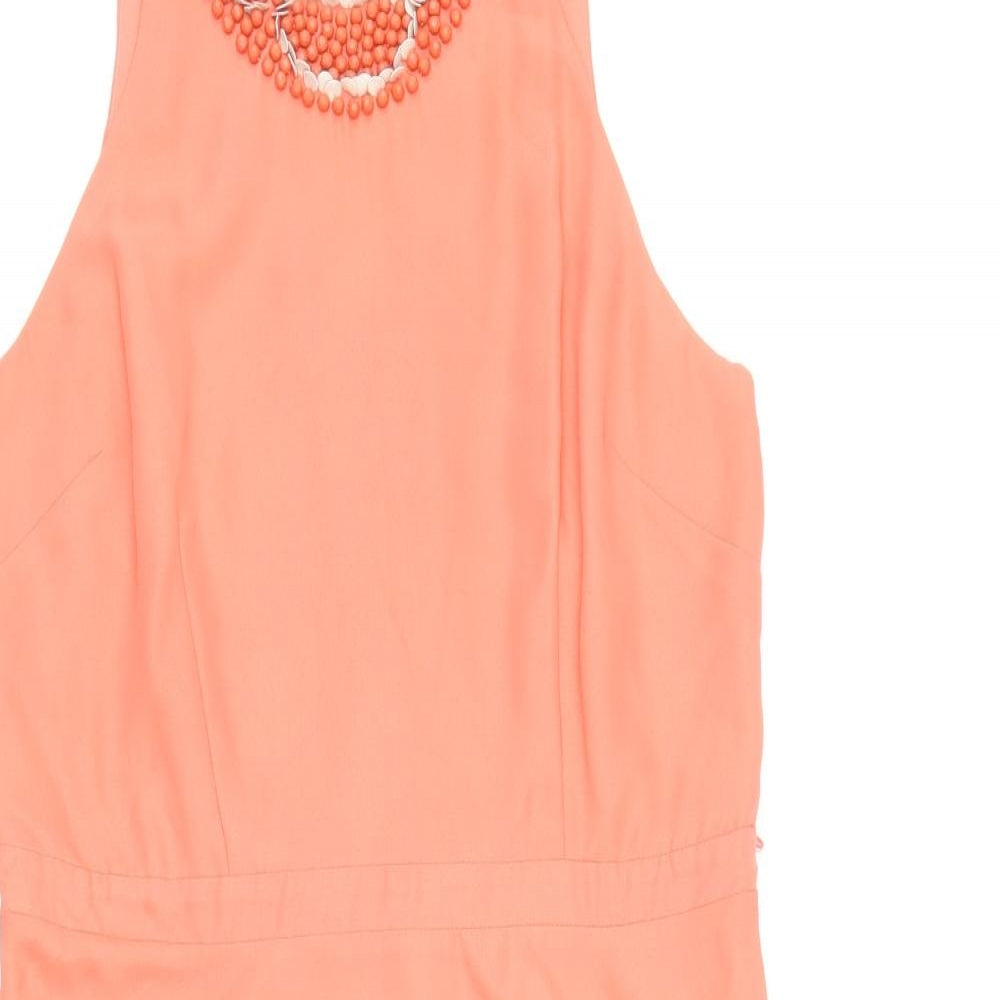 Oasis Womens Pink Polyester Fit & Flare Size 10 Round Neck Button