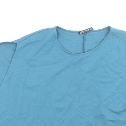 Womens UK Size M Zara Blue Basic T-Shirt