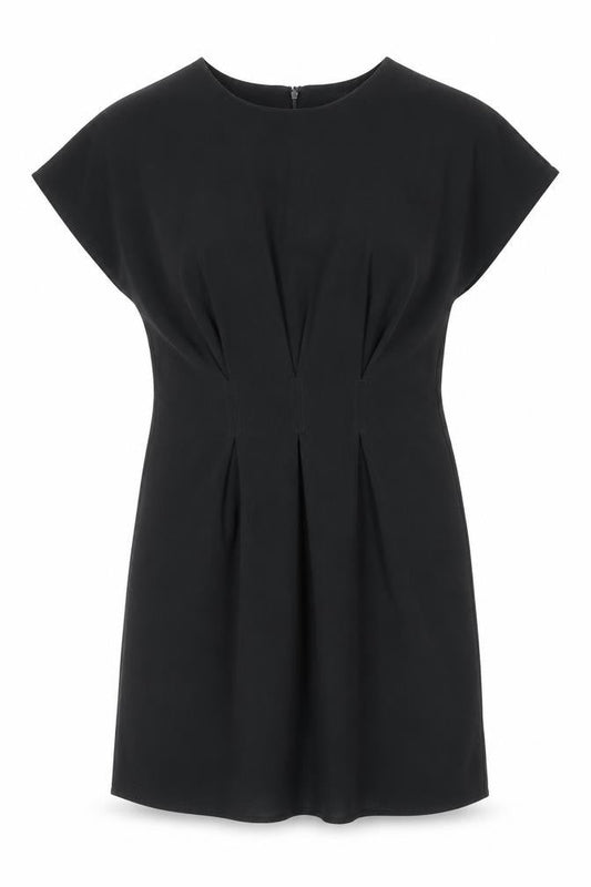 ASOS Womens Black Polyester A-Line Size 12 Boat Neck Zip - Pleat Detail