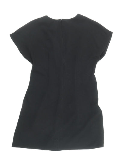 ASOS Womens Black Polyester A-Line Size 12 Boat Neck Zip - Pleat Detail