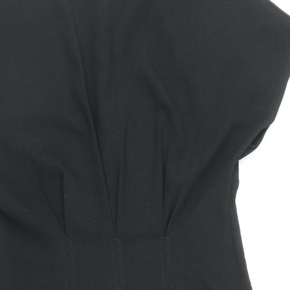 ASOS Womens Black Polyester A-Line Size 12 Boat Neck Zip - Pleat Detail