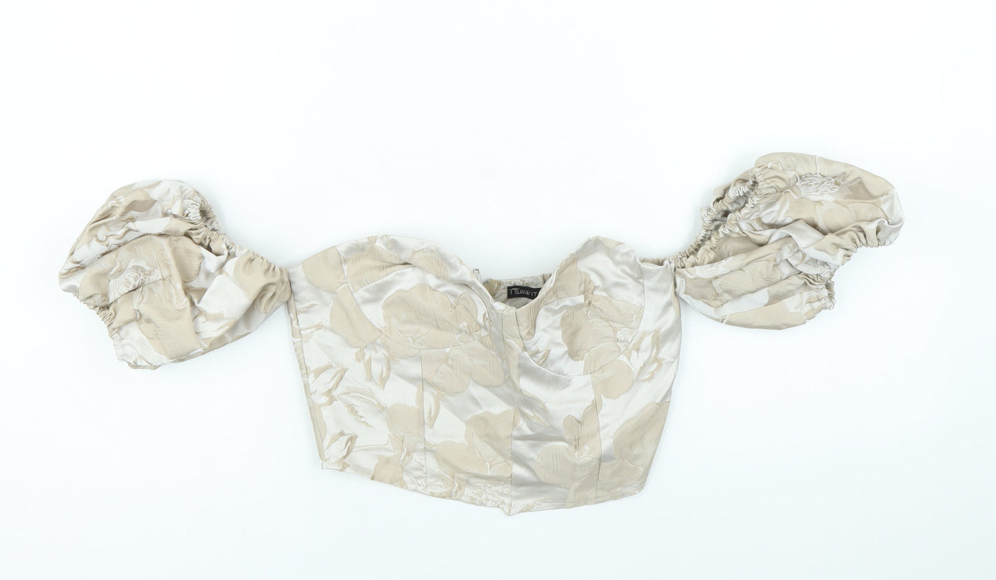 I SAW IT FIRST Womens Gold Polyester Cropped Blouse Size 8 Off the Shoulder - Metallic