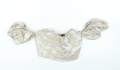 I SAW IT FIRST Womens Gold Polyester Cropped Blouse Size 8 Off the Shoulder - Metallic