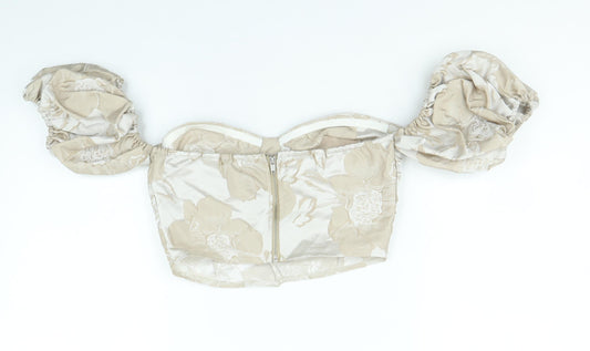 I SAW IT FIRST Womens Gold Polyester Cropped Blouse Size 8 Off the Shoulder - Metallic