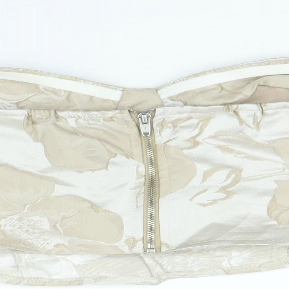 I SAW IT FIRST Womens Gold Polyester Cropped Blouse Size 8 Off the Shoulder - Metallic