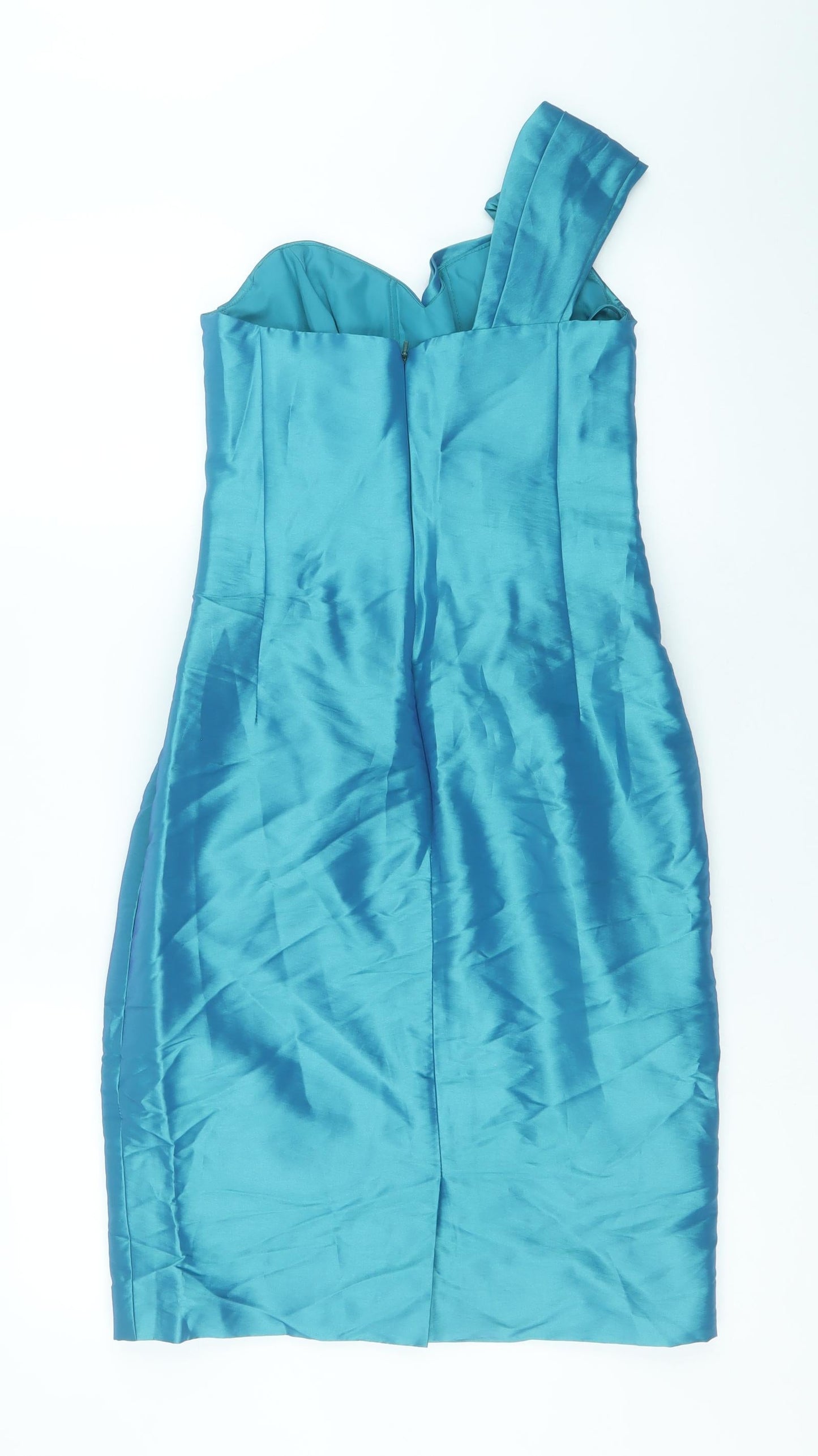 Kelsey Rose Womens Blue Polyester Sheath Size 10 One Shoulder Zip - Pleat Detail