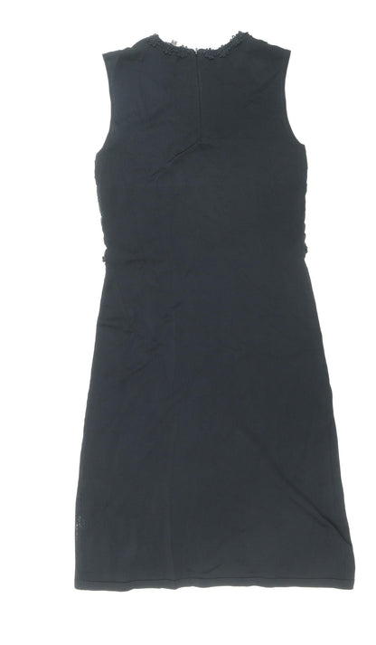 Phase Eight Womens Black Viscose Pencil Dress Size 10 Boat Neck Zip - Lace Top