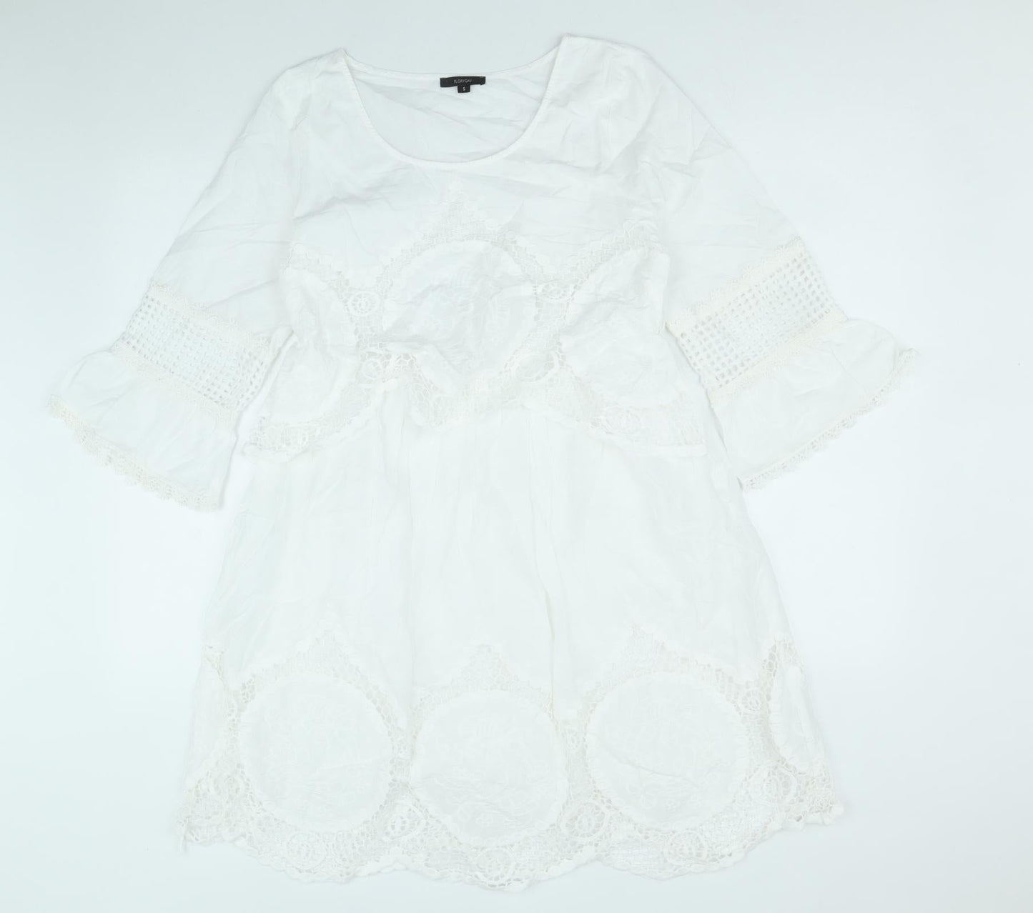 Floryday Womens White 100% Cotton A-Line Size S Boat Neck Pullover