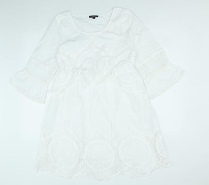 Floryday Womens White 100% Cotton A-Line Size S Boat Neck Pullover