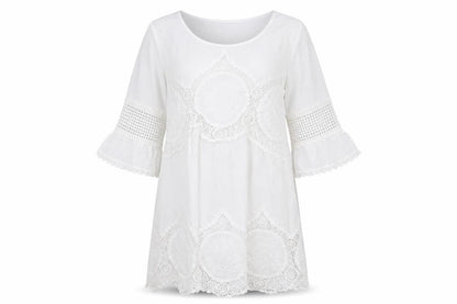 Floryday Womens White 100% Cotton A-Line Size S Boat Neck Pullover
