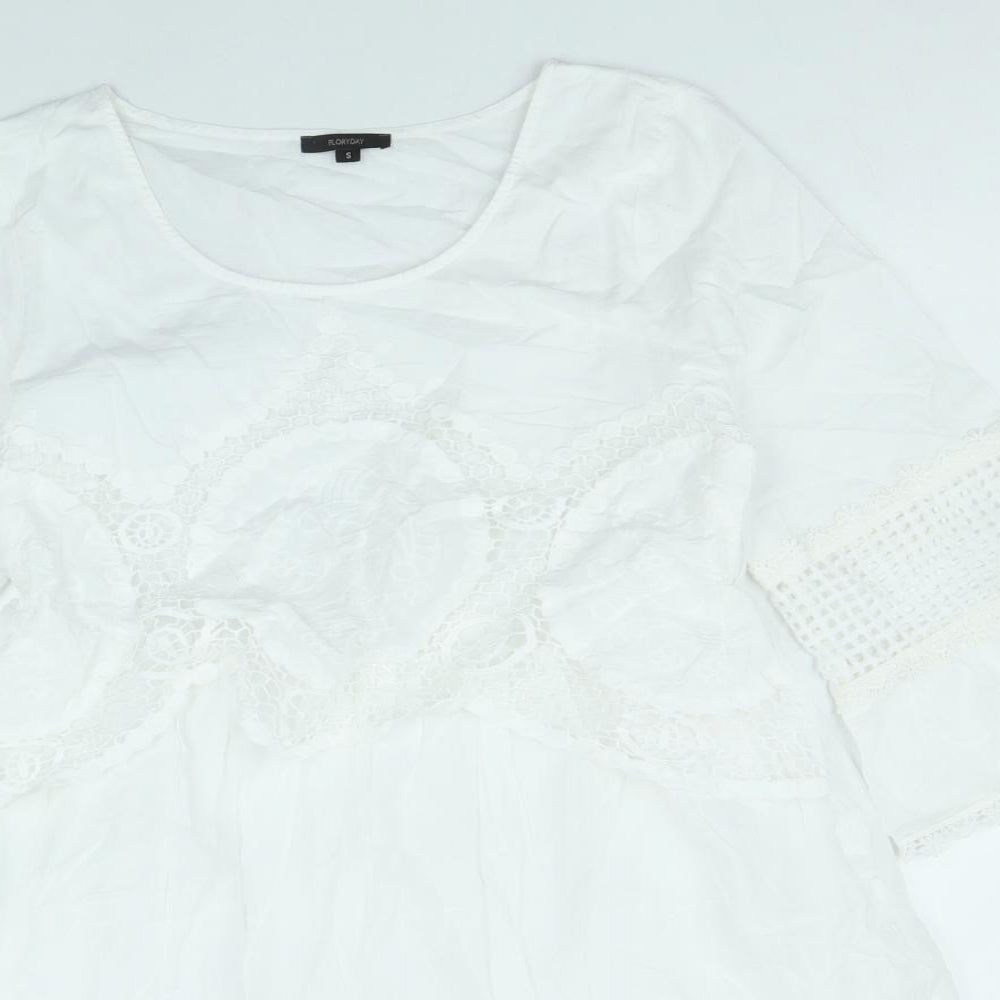 Floryday Womens White 100% Cotton A-Line Size S Boat Neck Pullover