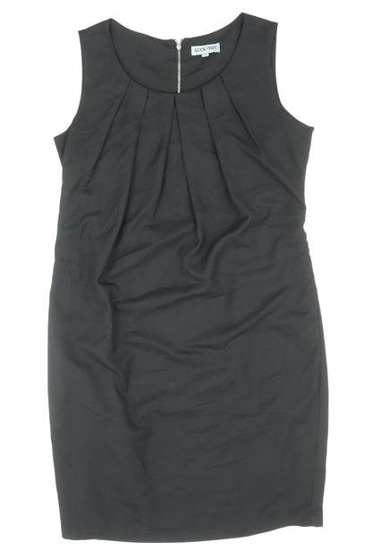Alice & You Womens Black Polyester Pencil Dress Size 12 Boat Neck Zip - Pleat Detail