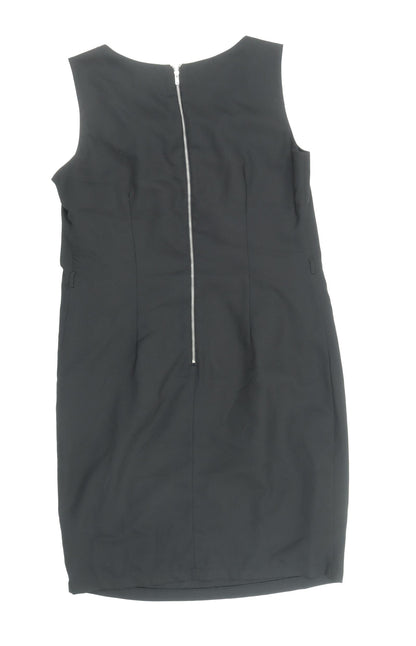 Alice & You Womens Black Polyester Pencil Dress Size 12 Boat Neck Zip - Pleat Detail