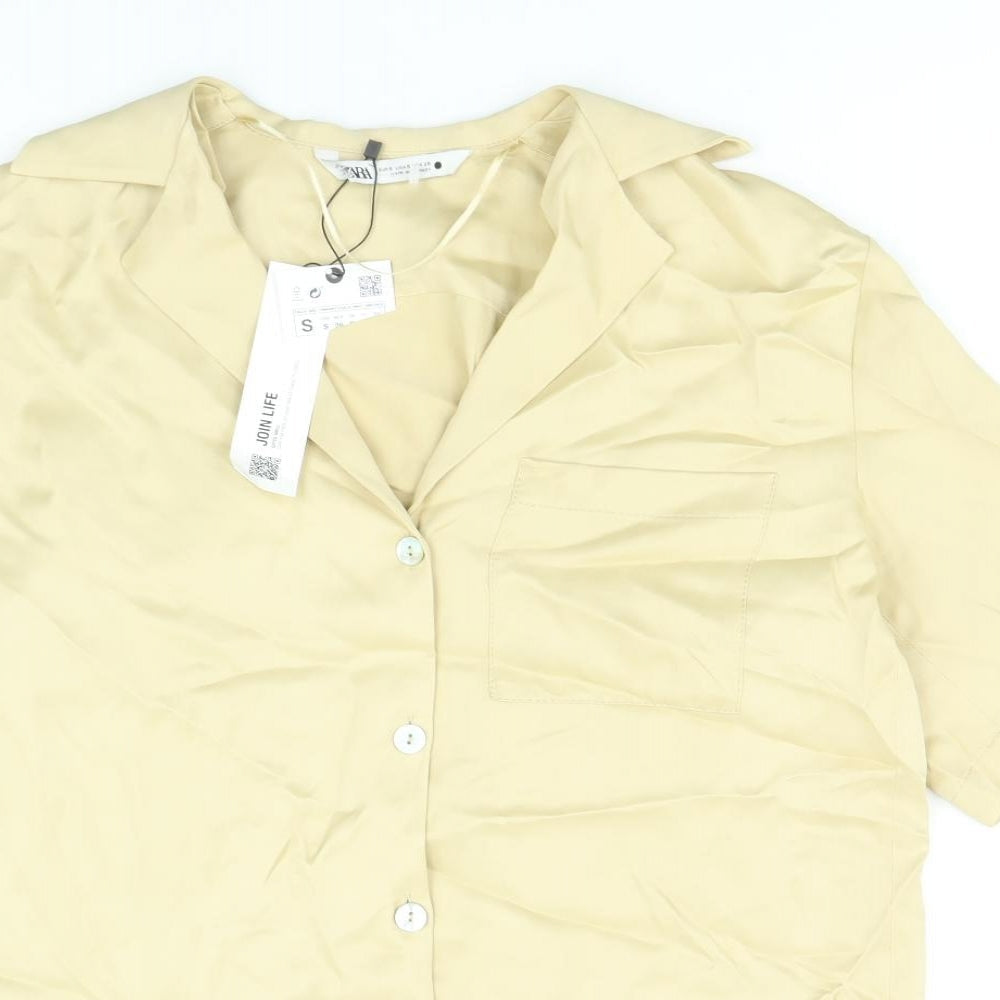 Womens UK Size S Zara Gold Basic Button-Up