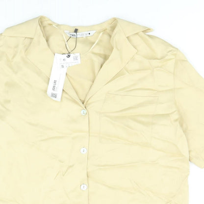 Womens UK Size S Zara Gold Basic Button-Up